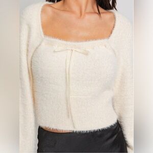 NWT Ivory Square Neck Fuzzy Long Sleeve Sweater by SoMe Size Medium